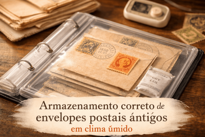 Armazenamento correto de envelopes postais antigos em clima úmido