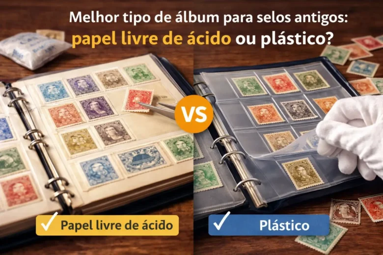 Melhor tipo de álbum para selos antigos papel livre de ácido ou plástico