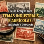 Selos antigos com temas industriais e agrícolas raridade e demanda