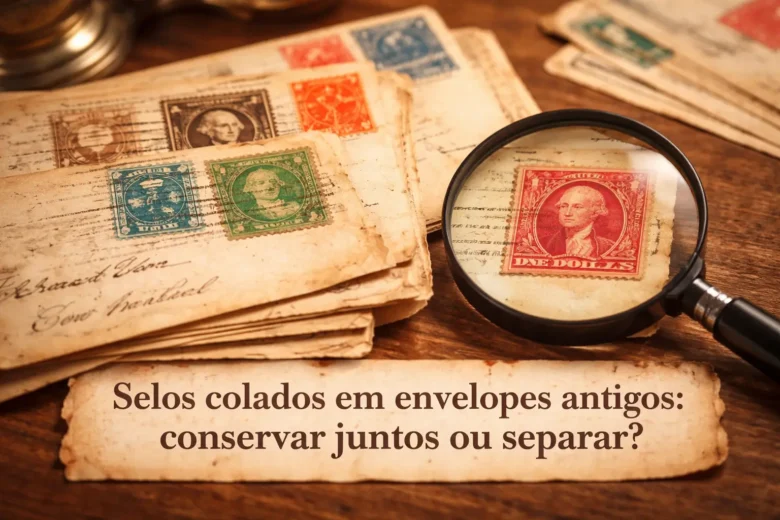 Selos colados em envelopes antigos conservar juntos ou separar