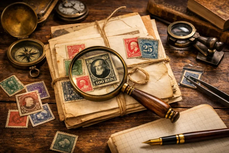 Selos antigos encontrados em cartas de família